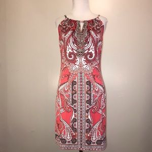 INC Coral Paisley Dress With Jeweled Front